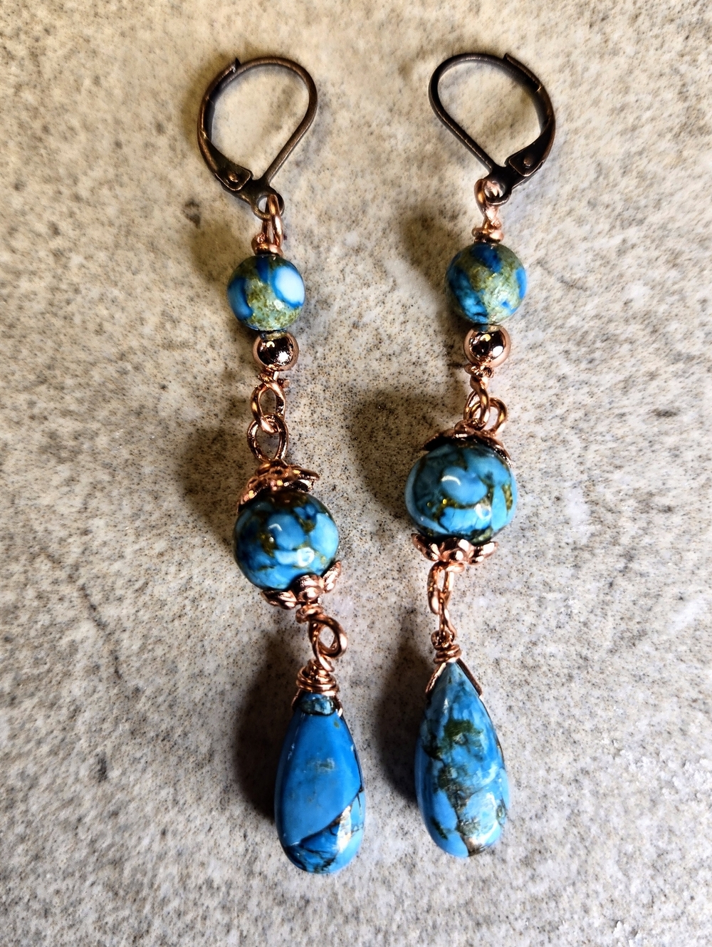 Genuine Copper Turquoise In Three Tiered Handmade Artisan Copper Earrings - Picture 3 of 8
